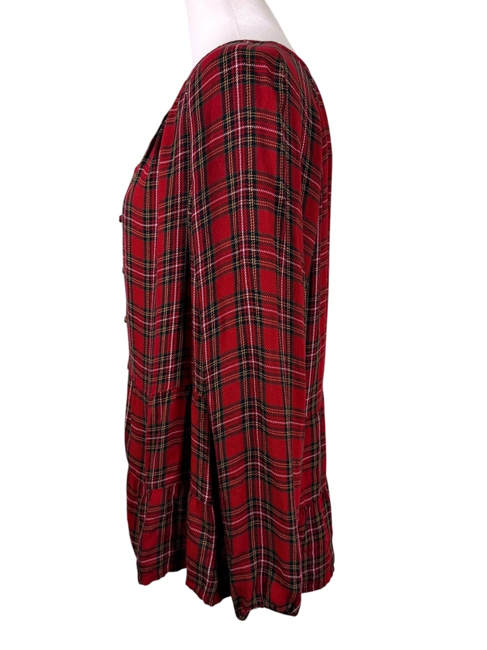 J.Jill Red Plaid Ruffle Hem Tunic Blouse Size M Cottagecore Holiday - Picture 7 of 10